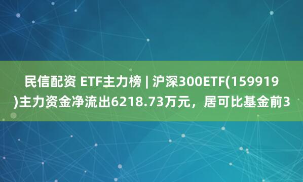 民信配资 ETF主力榜 | 沪深300ETF(159919)主力资金净流出6218.73万元，居可比基金前3