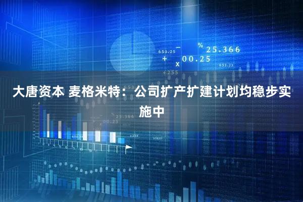 大唐资本 麦格米特：公司扩产扩建计划均稳步实施中